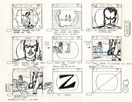 Zorro Storyboard Art Cartoon Page Vintage Animated Filmation 1981 B-007