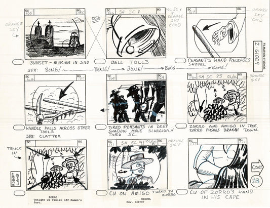 Zorro Storyboard Art Cartoon Page Vintage Animated Filmation 1981 B-008