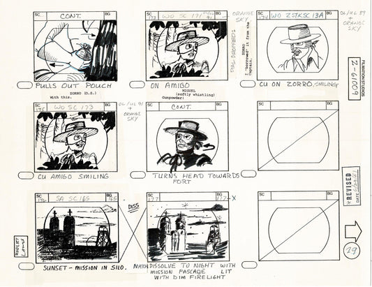 Zorro Storyboard Art Cartoon Page Vintage Animated Filmation 1981 B-009