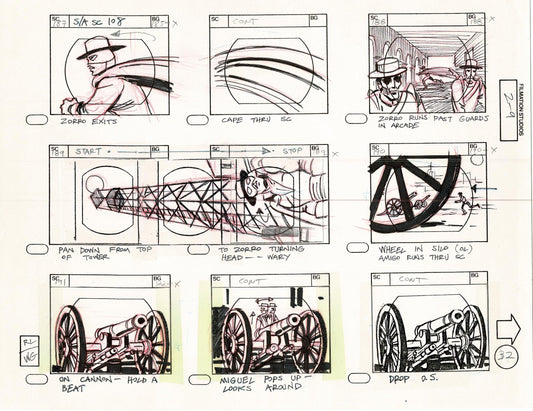 Zorro Storyboard Art Cartoon Page Vintage Animated Filmation 1981 B-010