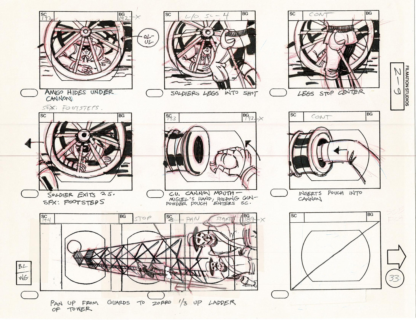 Zorro Storyboard Art Cartoon Page Vintage Animated Filmation 1981 B-011