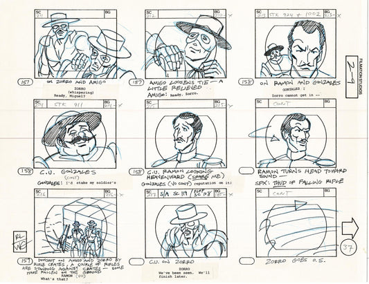 Zorro Storyboard Art Cartoon Page Vintage Animated Filmation 1981 B-013