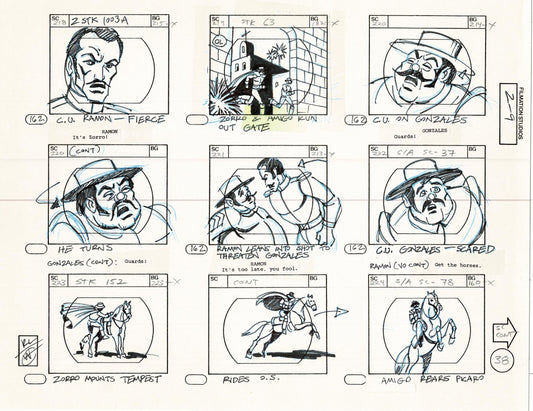 Zorro Storyboard Art Cartoon Page Vintage Animated Filmation 1981 B-014