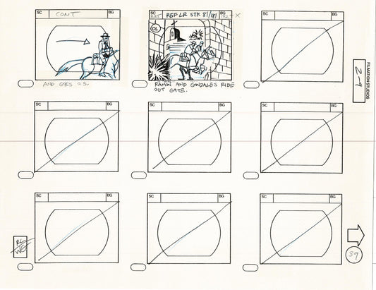 Zorro Storyboard Art Cartoon Page Vintage Animated Filmation 1981 B-015