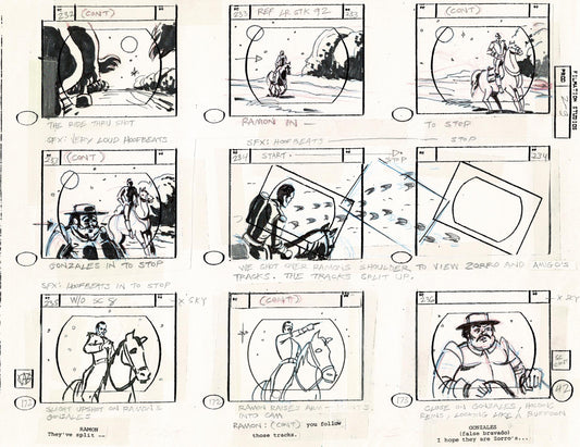 Zorro Storyboard Art Cartoon Page Vintage Animated Filmation 1981 B-017