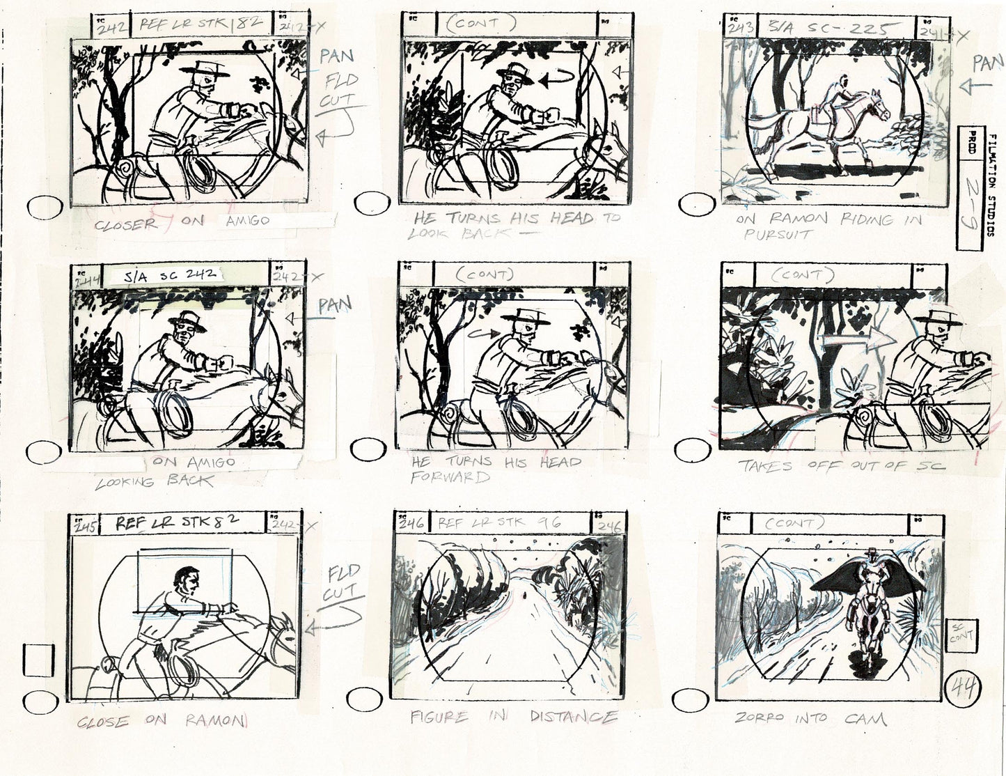 Zorro Storyboard Art Cartoon Page Vintage Animated Filmation 1981 B-018