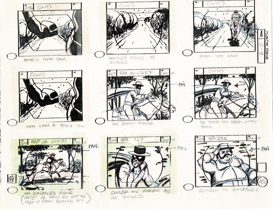 Zorro Storyboard Art Cartoon Page Vintage Animated Filmation 1981 B-019