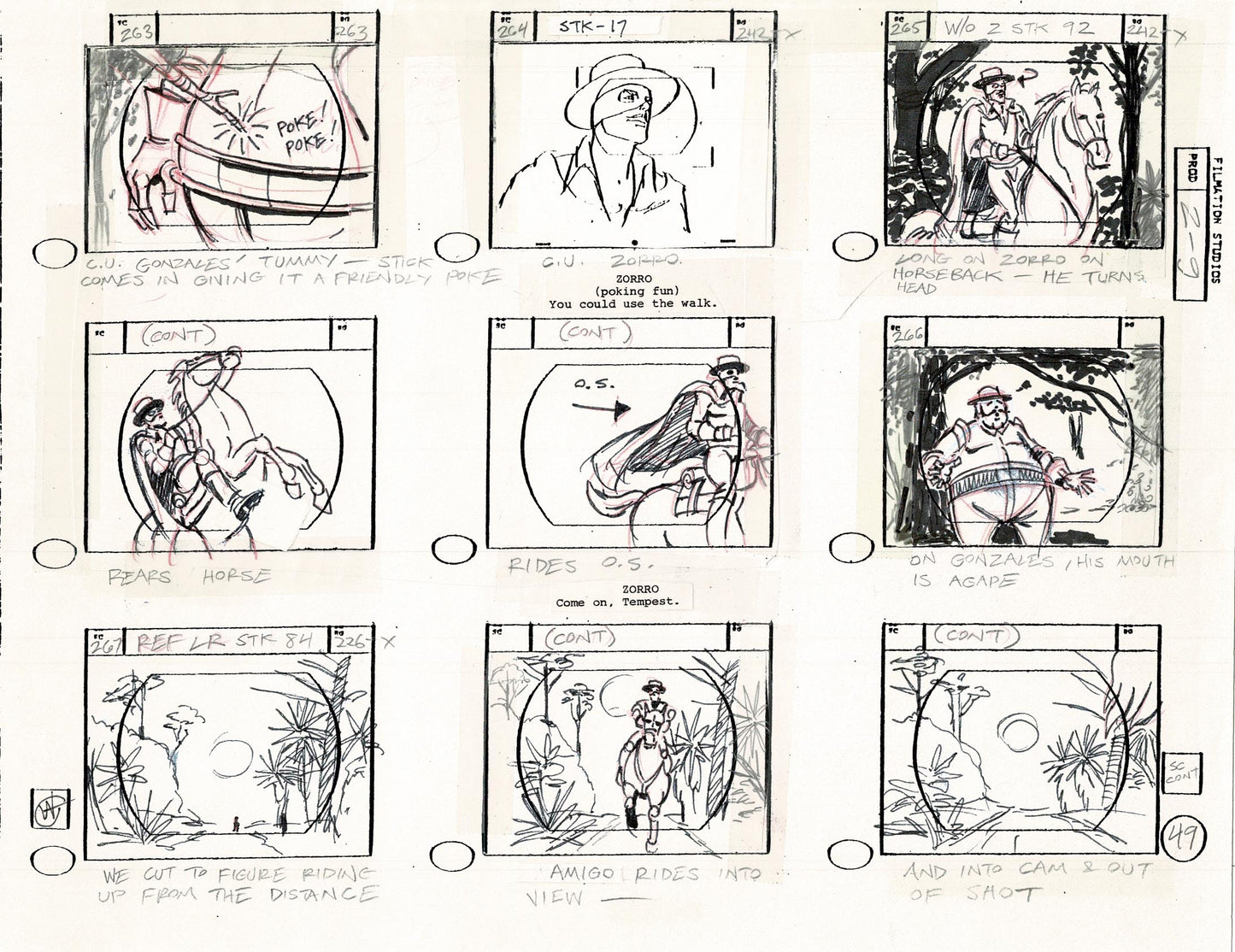 Zorro Storyboard Art Cartoon Page Vintage Animated Filmation 1981 B-021