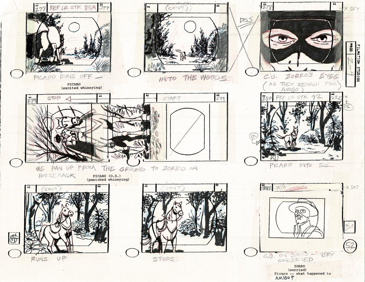 Zorro Storyboard Art Cartoon Page Vintage Animated Filmation 1981 B-024