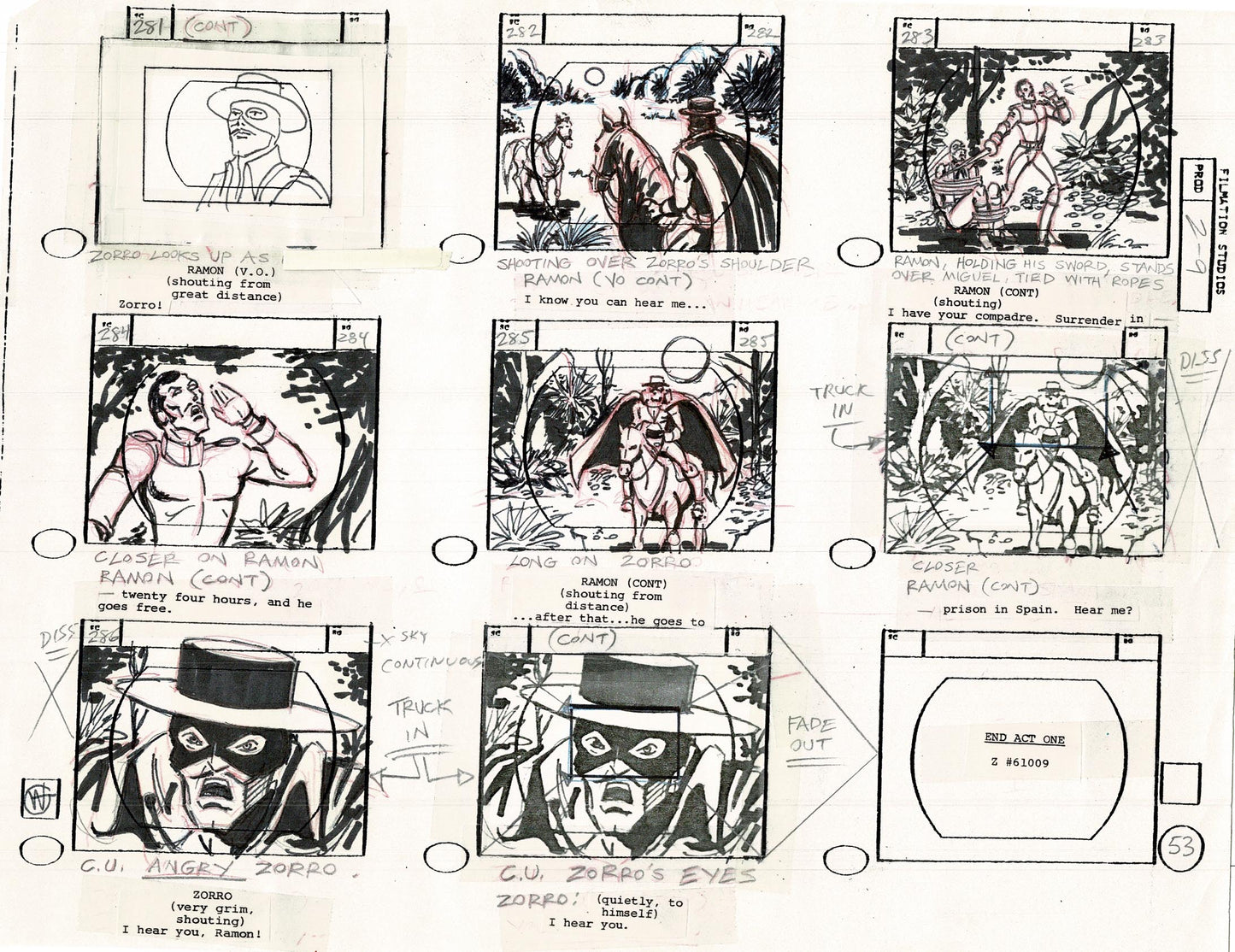 Zorro Storyboard Art Cartoon Page Vintage Animated Filmation 1981 B-025