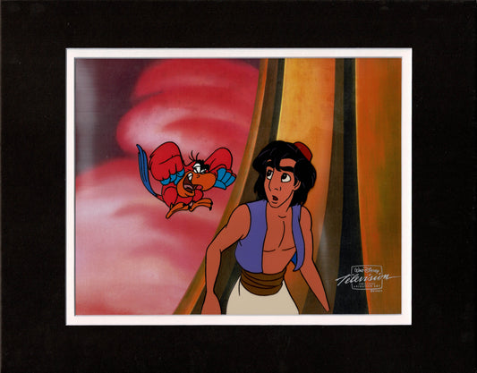 Aladdin Iago Walt Disney Cartoon Production Animation Cel and Drawing from 1994 Return of Jafar Matted 19 C-A