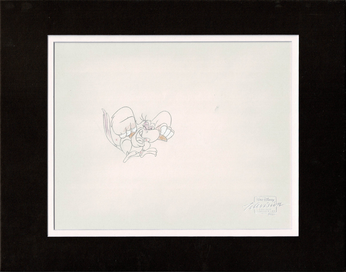 Aladdin Iago Walt Disney Cartoon Production Animation Cel and Drawing from 1994 Return of Jafar Matted 19 C-A