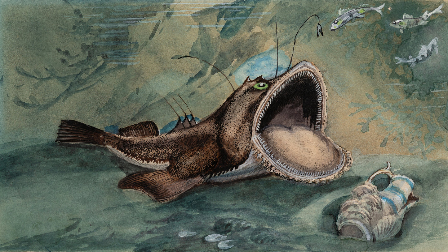 James Carter Beard Original Ink and Watercolor Painting "The Angler" 1904 Ex-BSA Collection