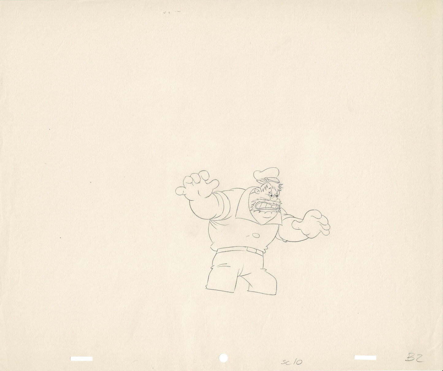 Popeye Bluto Screen-Used Production Animation Cel and Drawing Hand-Inked Pre-1970s B2