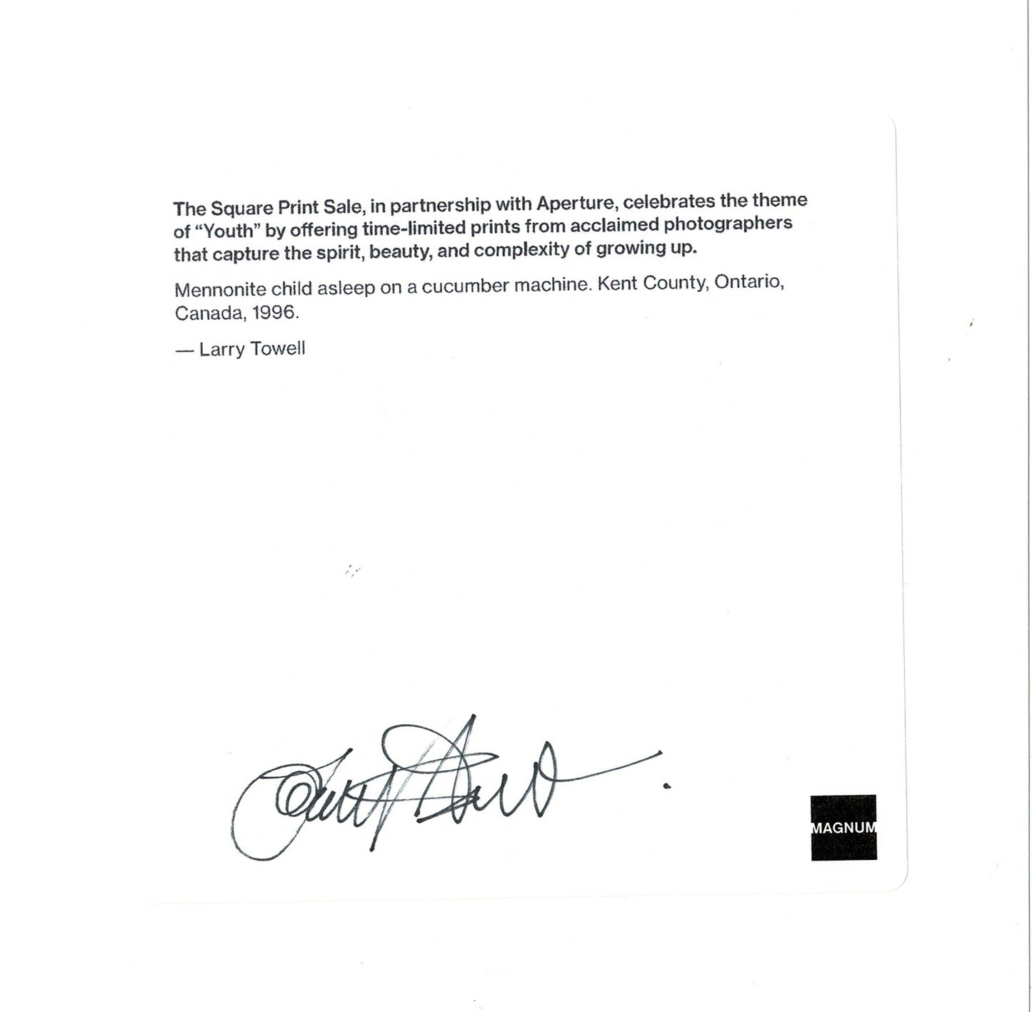 Larry Towell Signed Mennonite Child Asleep Limited Edition Magnum Photograph Print