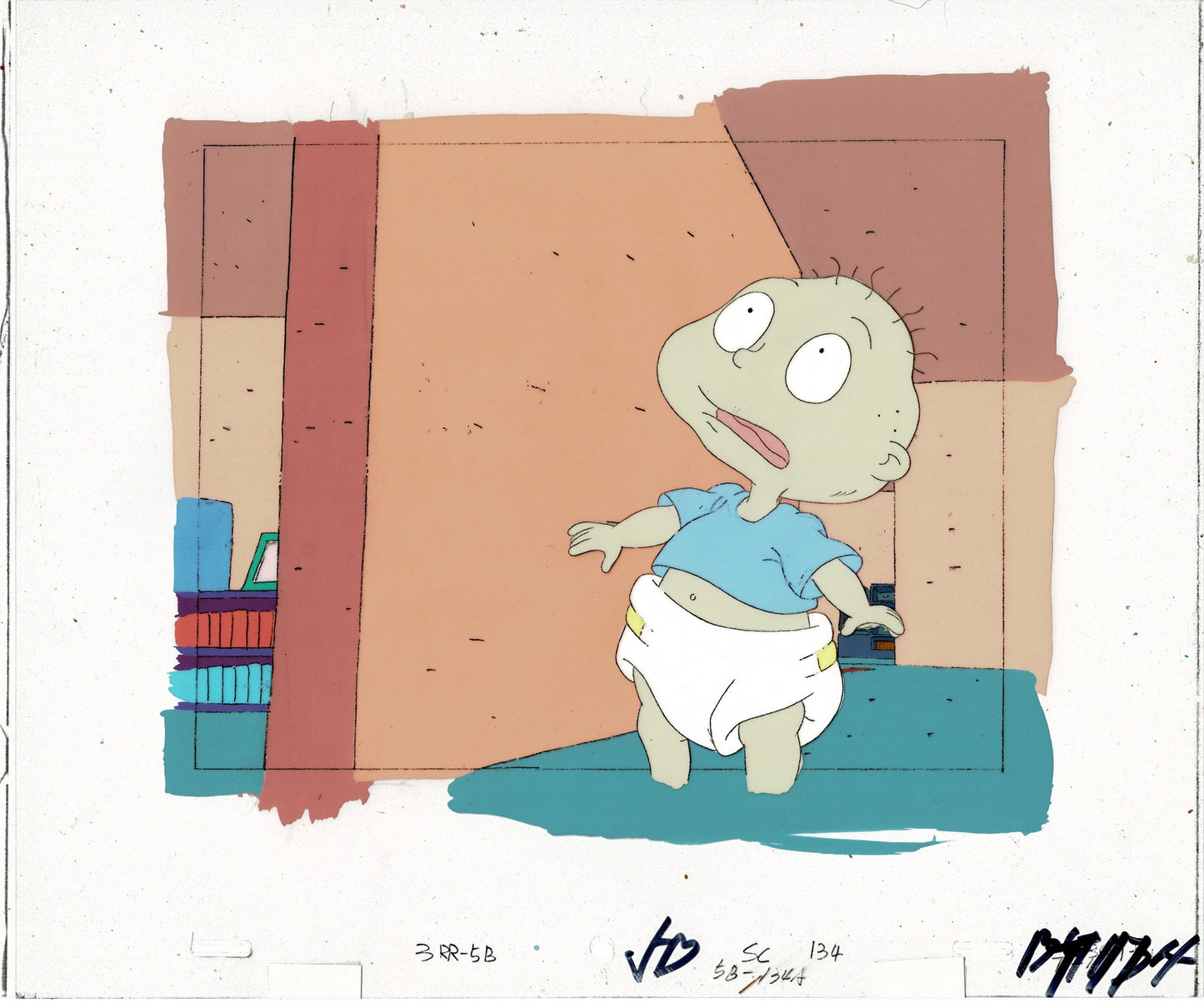 Rugrats Original Production Cel with OBG Original background and drawing with Tommy Pickles Nickelodeon 1990s