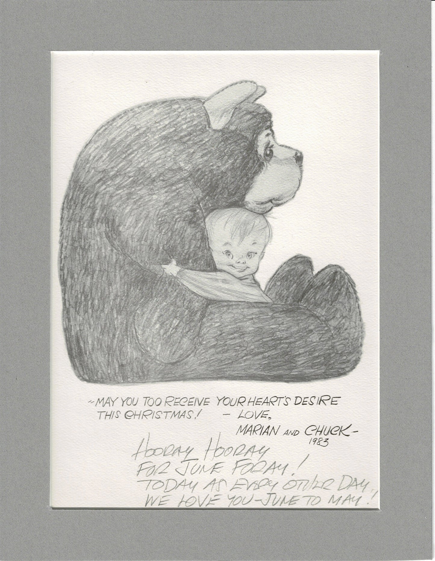 CHUCK JONES SIGNED Bear Holiday Card Print 1983 June Foray Owned with Dedication from Chuck Jones