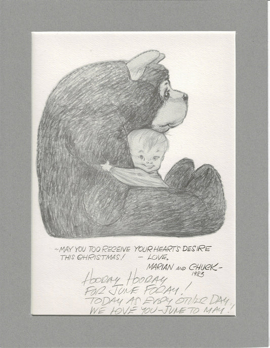CHUCK JONES SIGNED Bear Holiday Card Print 1983 June Foray Owned with Dedication from Chuck Jones