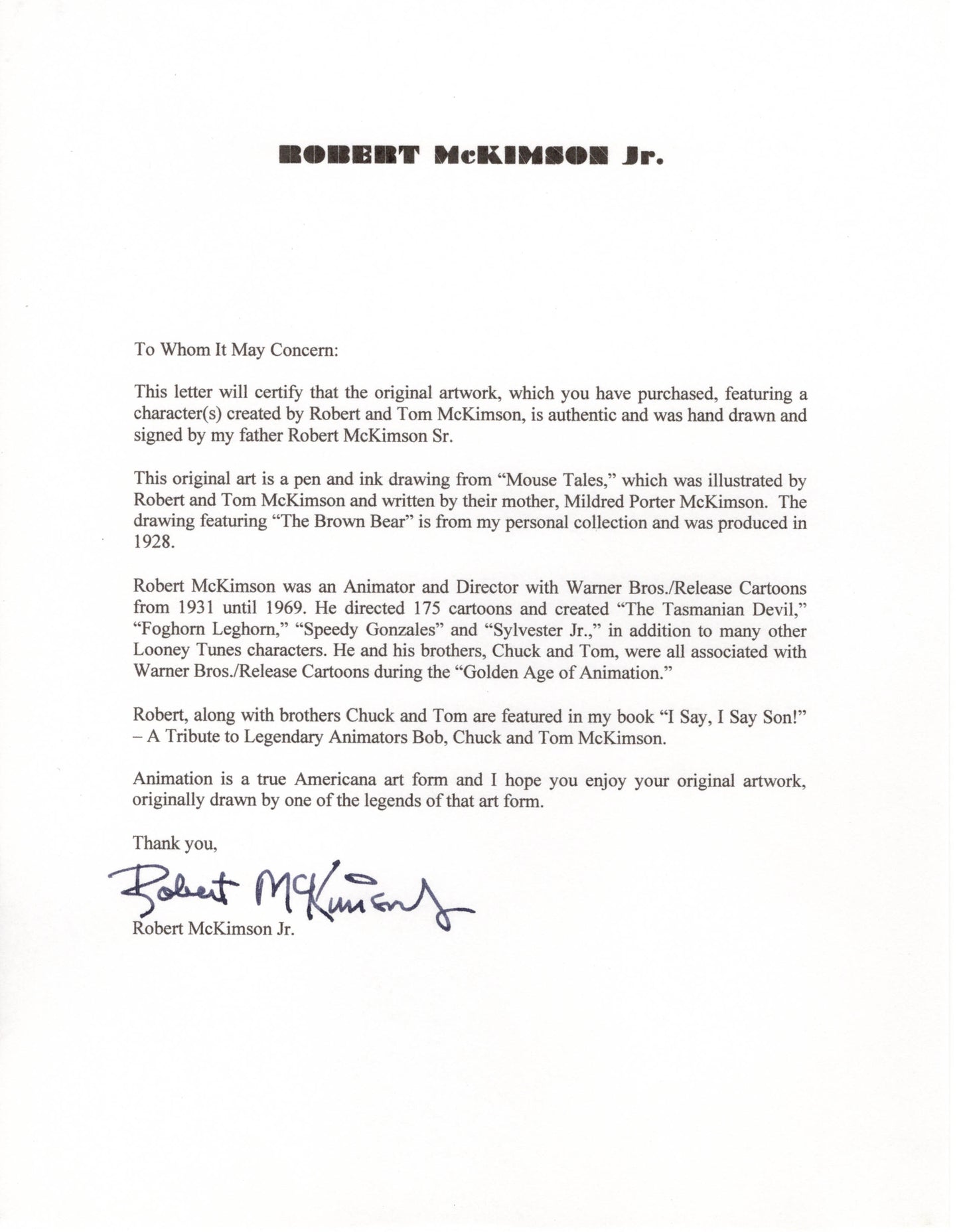 Robert McKimson Sr. 1928 Original Pen and Ink Illustration SIGNED and from His Estate