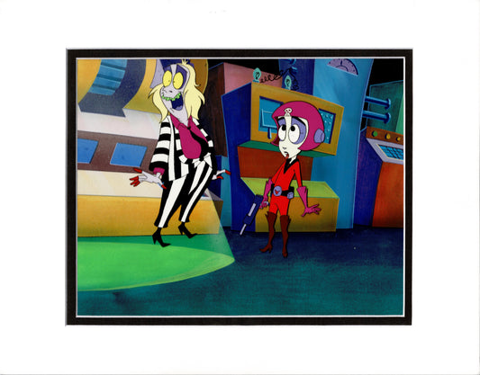 Beetlejuice and Lydia Original Production Animation Cel and Original Background Nelvana b