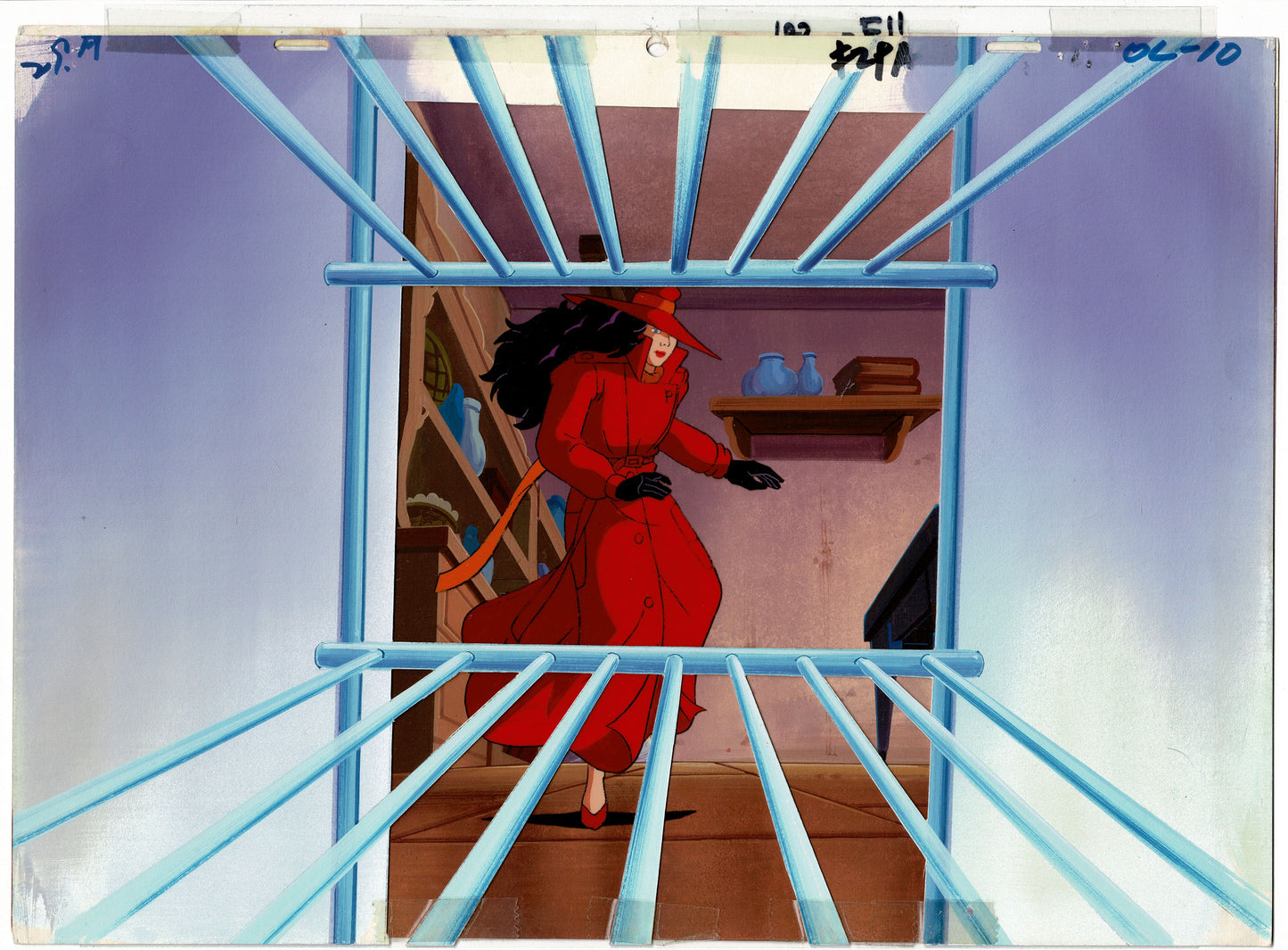 Carmen Sandiego DIC Original Production Animation Cel, Painted Background OBG and drawing 1994-1999 c11