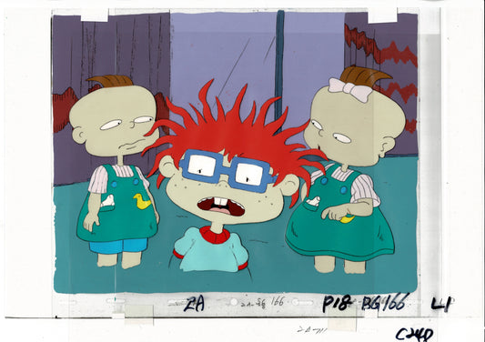 Rugrats Original Production Cel with OBG Original background and drawing! With Chuckie Finster and Phil and Lil DeVille Nickelodeon 1993
