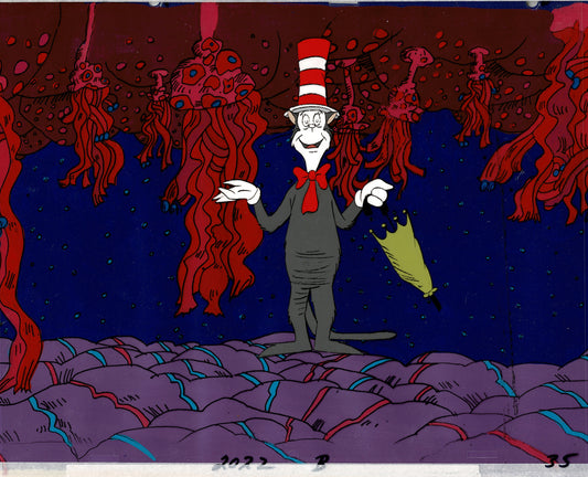 Cat In The Hat Dr Seuss On The Loose Production Cel and Time for Timer Pan Background 1973 and 1974 C-KO