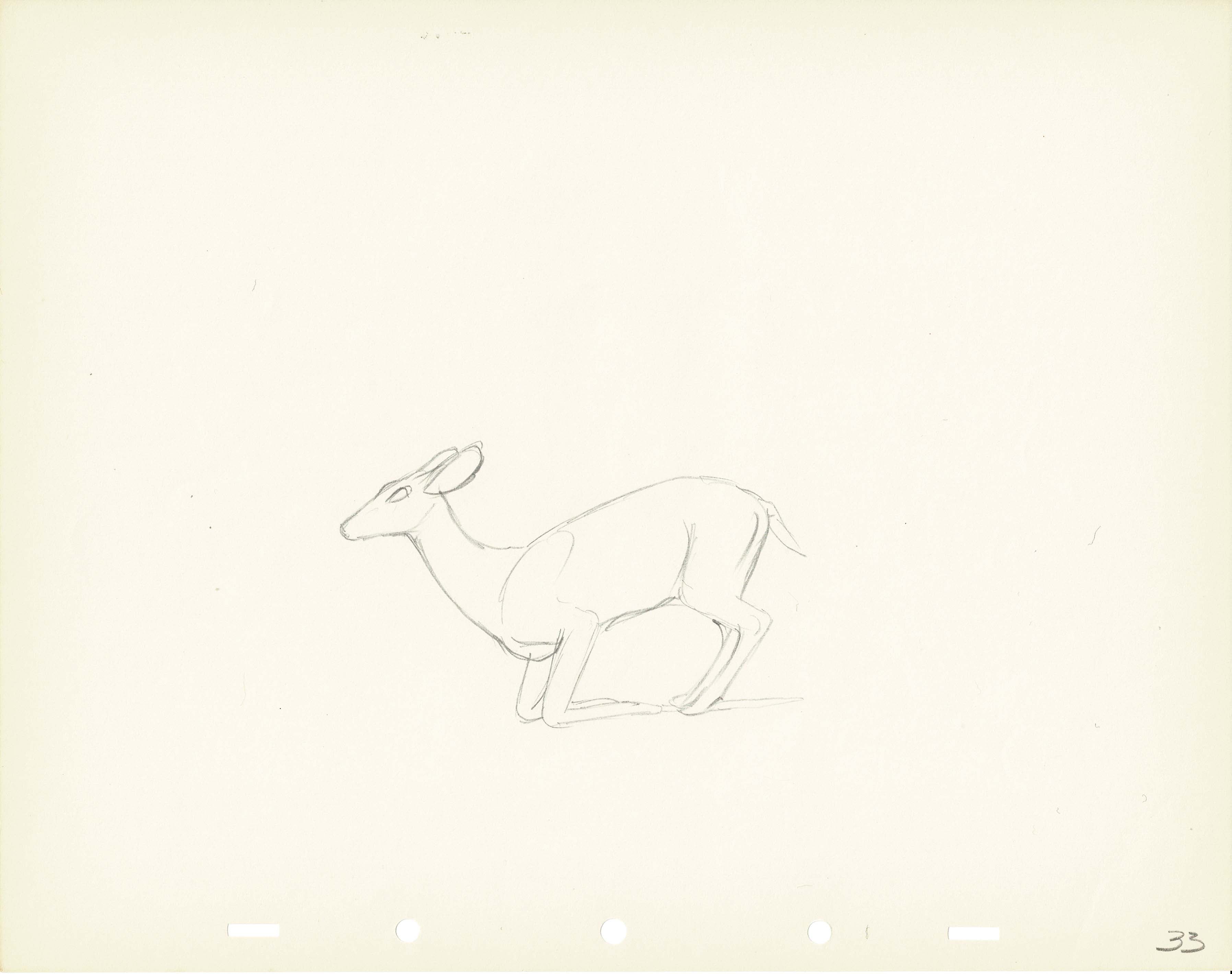 Walt Disney Rough Production Animation Cel Drawing or Study of a Deer ...