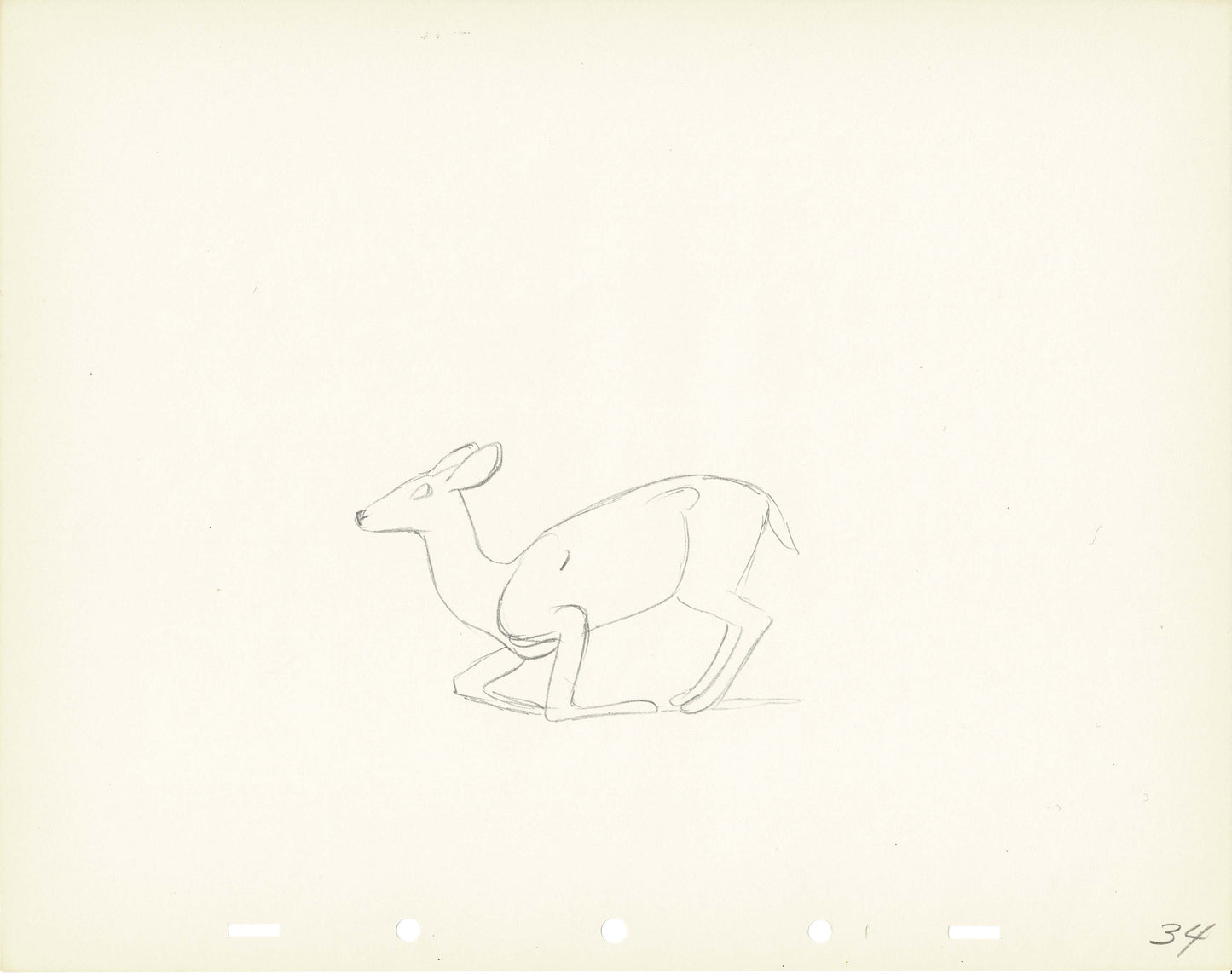 Walt Disney Rough Production Animation Cel Drawing or Study of a Deer 34m