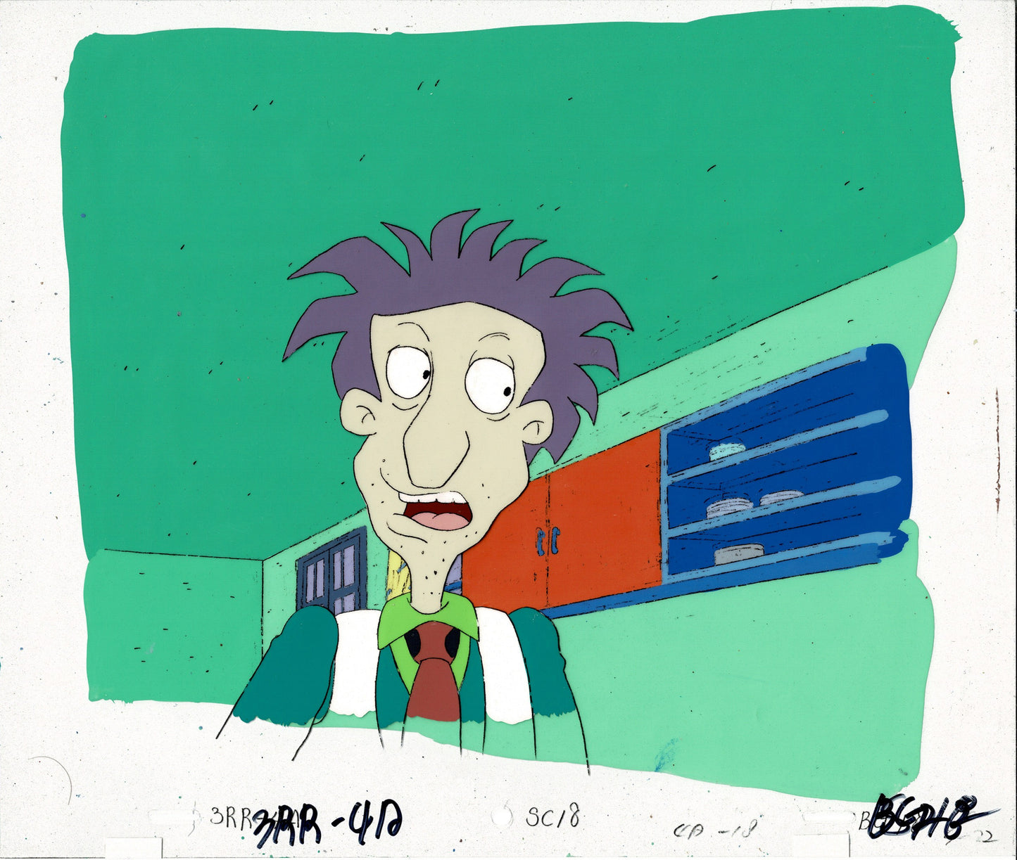 Rugrats Original Production Cel with OBG Original background and drawing! KEY Master Setup of Stu Pickles Nickelodeon 1993