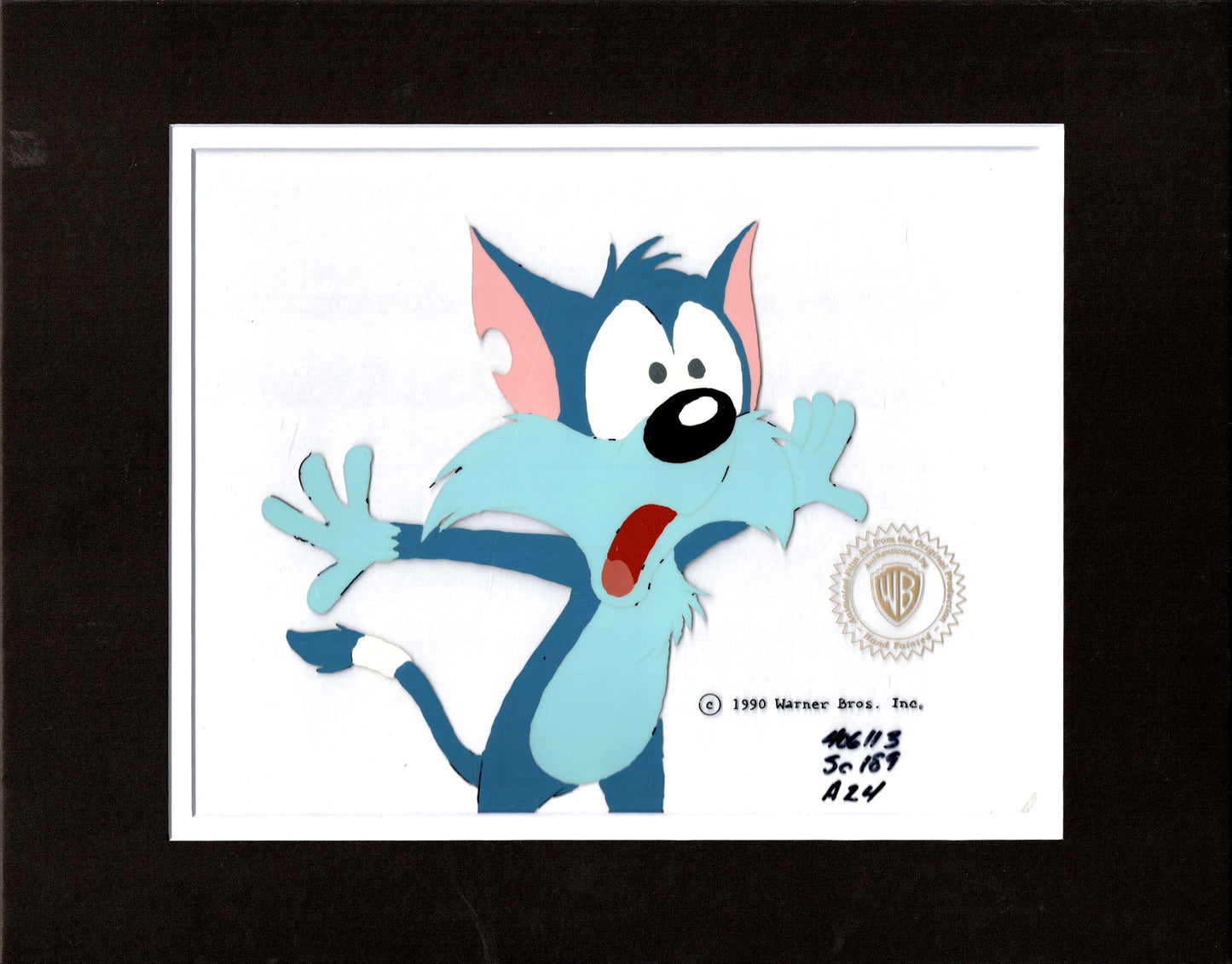 Tiny Toon Adventures Original Production Cel of Furrball and a 1992-3 Emmy Award Certificate for Kal Jacobs