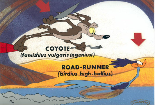 Looney Tunes Wile E Coyote Road Runner Hand-Painted Ltd Ed Cel of 50 Famishius Vulgaris Inveniusi vs Birdius High-Ballius Warner Bros