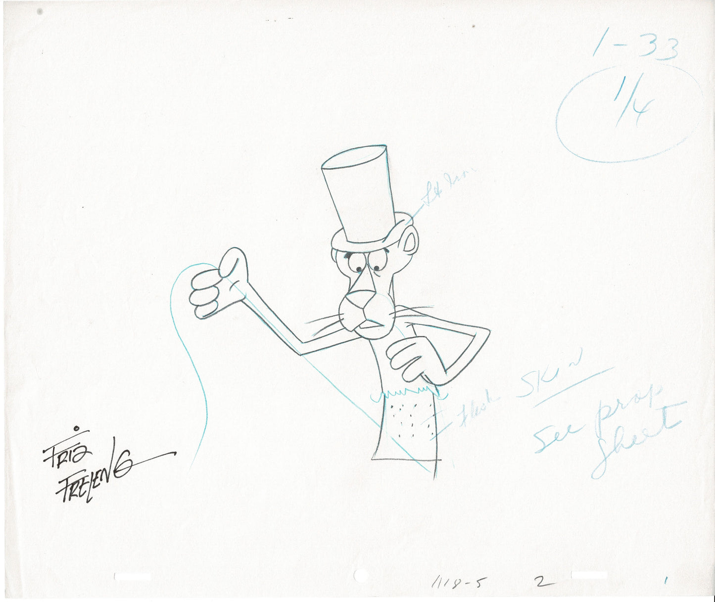 Pink Panther Vintage SIGNED Animation Cel Drawing 1969 DePatie Freleng b2