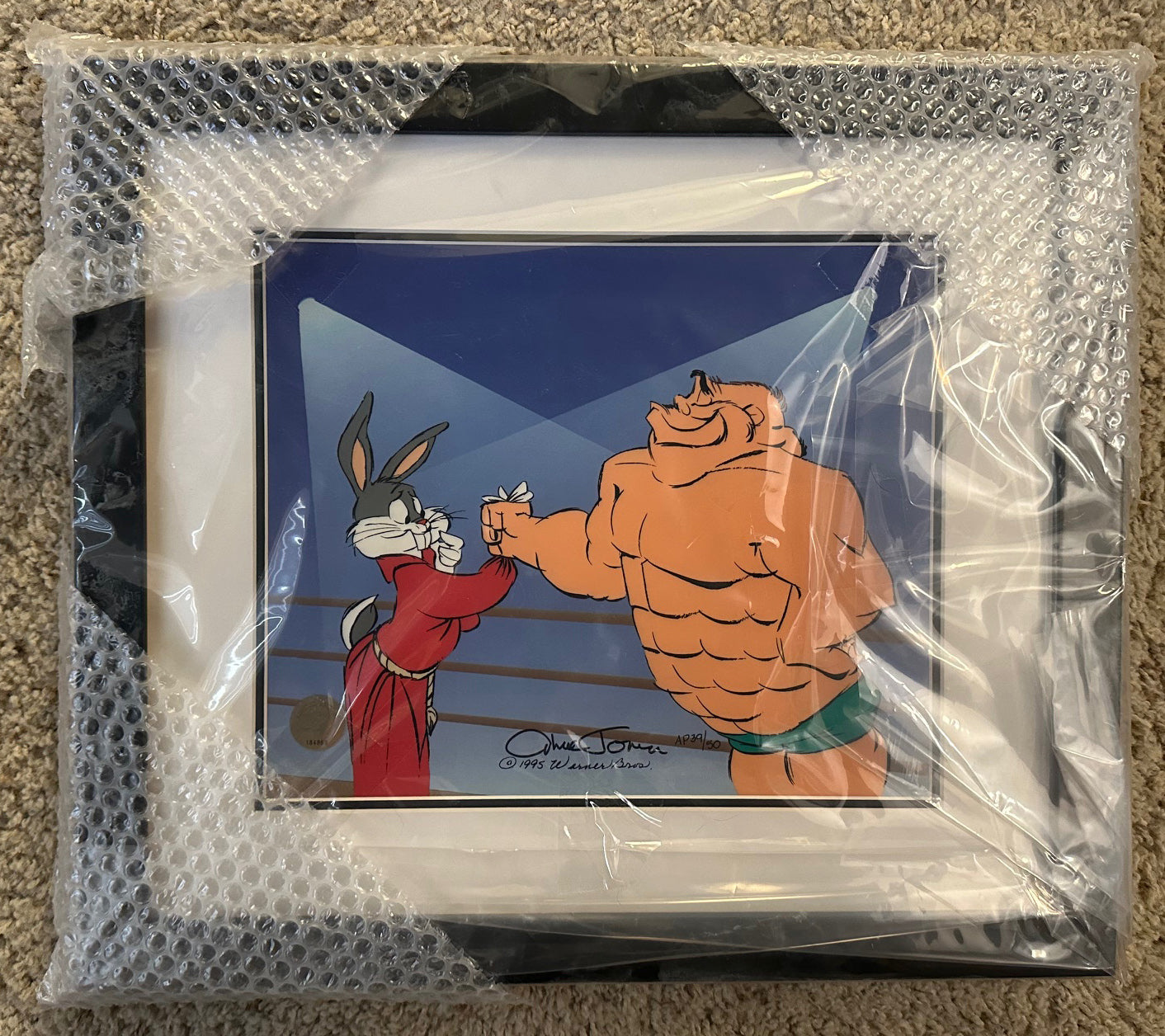 Chuck Jones SIGNED Bugs and Crusher Limited Edition Cel of 500 Looney Tunes Warner Brothers 1995 FRAMED OH