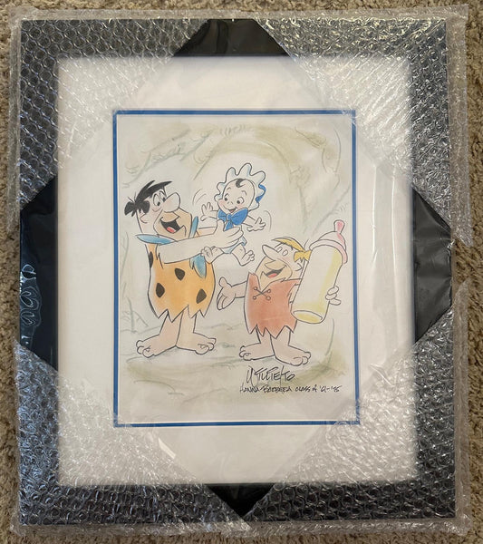 The Flintstones Willie Ito Signed Drawing Fred Barney Hanna Barbera Framed OH