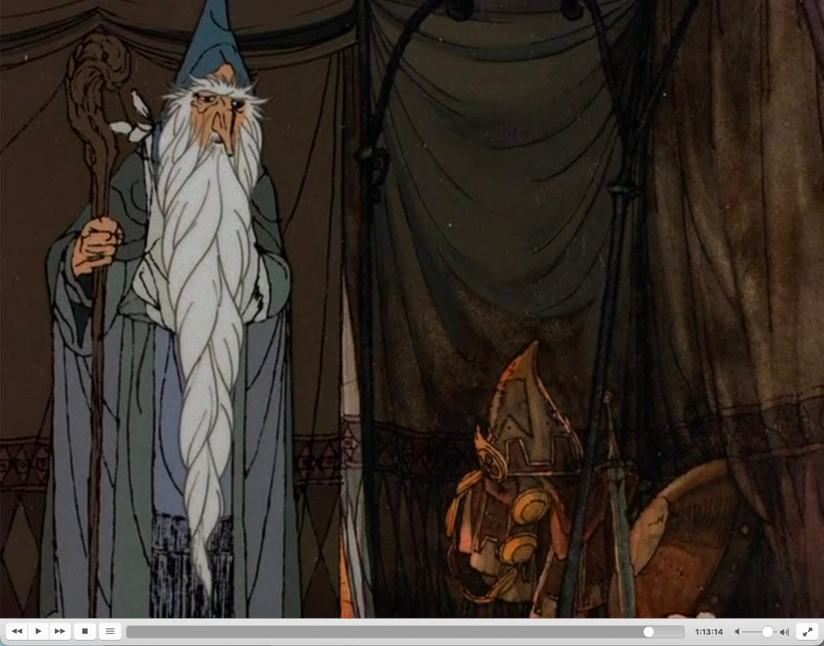 The Hobbit Set of 3 Production Animation Cel Drawings Rankin-Bass 1977 Tolkien Bilbo Gandalf and Goblins