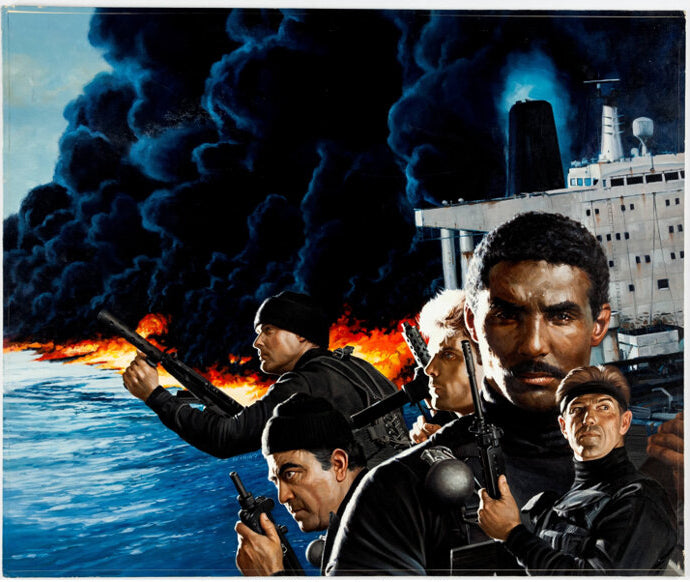 Harlequin Book Cover Original Art Painting Gulf of Fire Artist Michael Herring 1989 OH