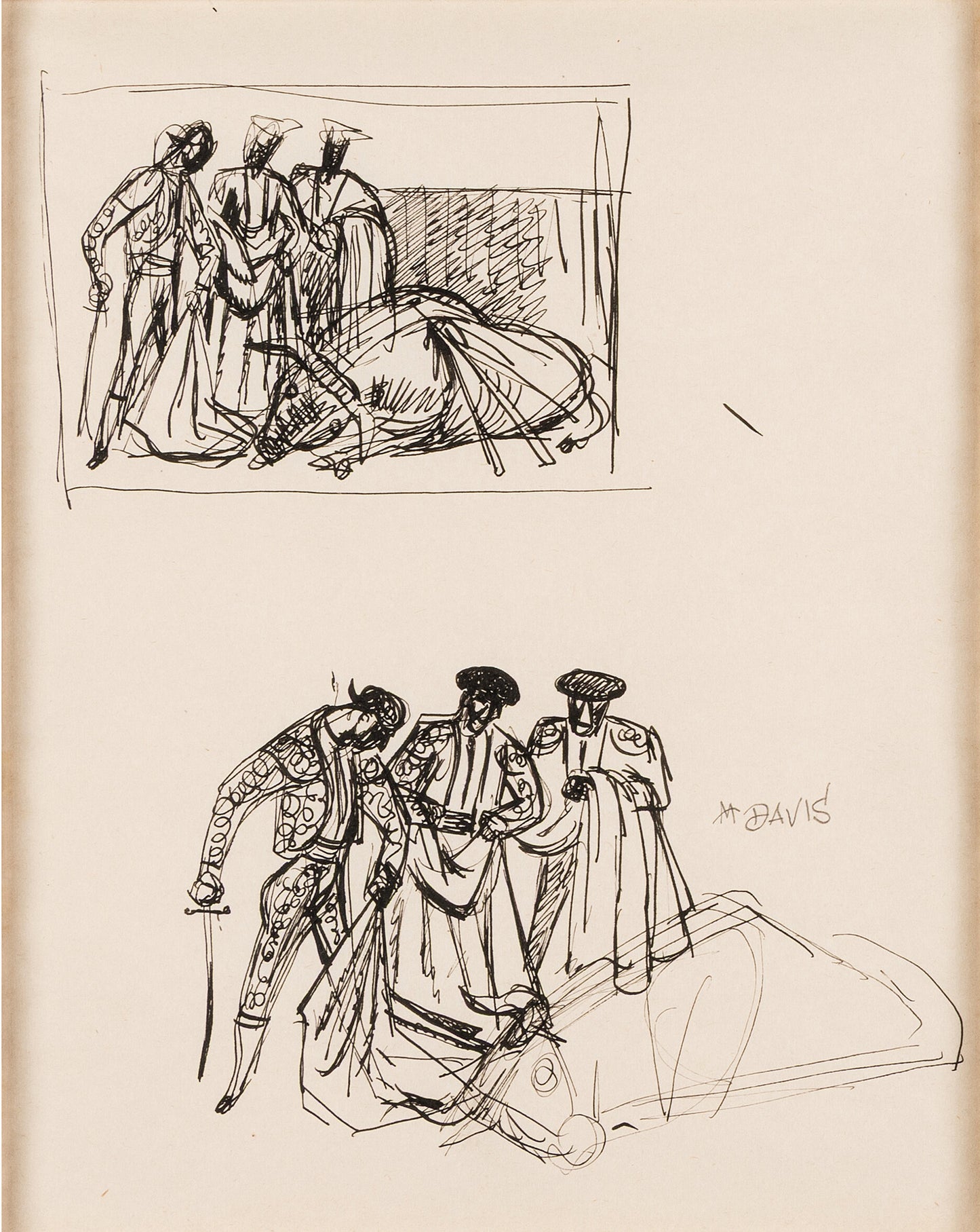 Bullfighting Animator Marc Davis Original Preliminary Drawing One of a Kind from Disneys Nine Old Men 1948 2