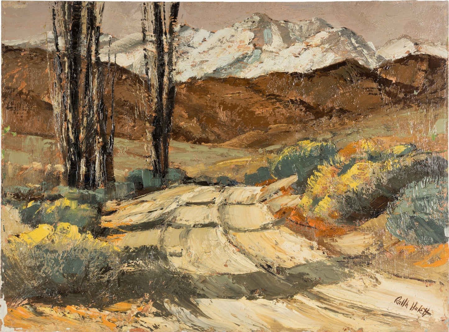 Walt Disney Painter Ralph Hulett Original Painting Acrylic on Canvas "Round Valley with Mammoth Mountains" 1950's/1960's