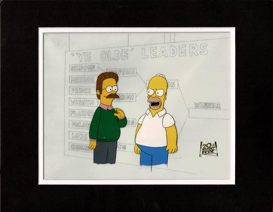 Simpsons Homer and Flanders Production Animation Cel Setup Fox 1990