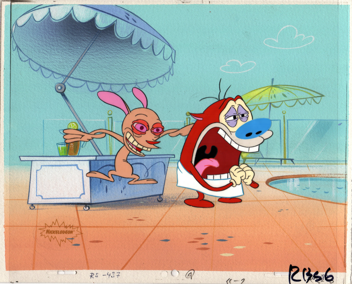 Ren and Stimpy Animation Cartoon Cel and Hand-Painted Background OBG from Nickelodeon 1994-5 3 FC