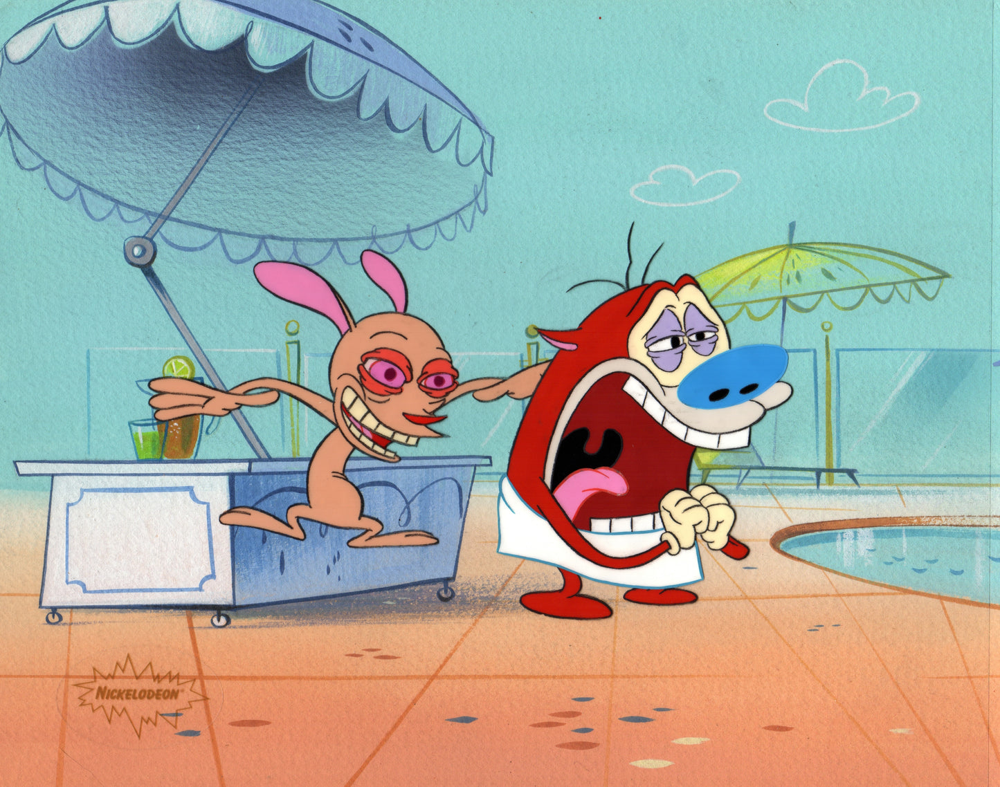 Ren and Stimpy Animation Cartoon Cel and Hand-Painted Background OBG from Nickelodeon 1994-5 3 FC