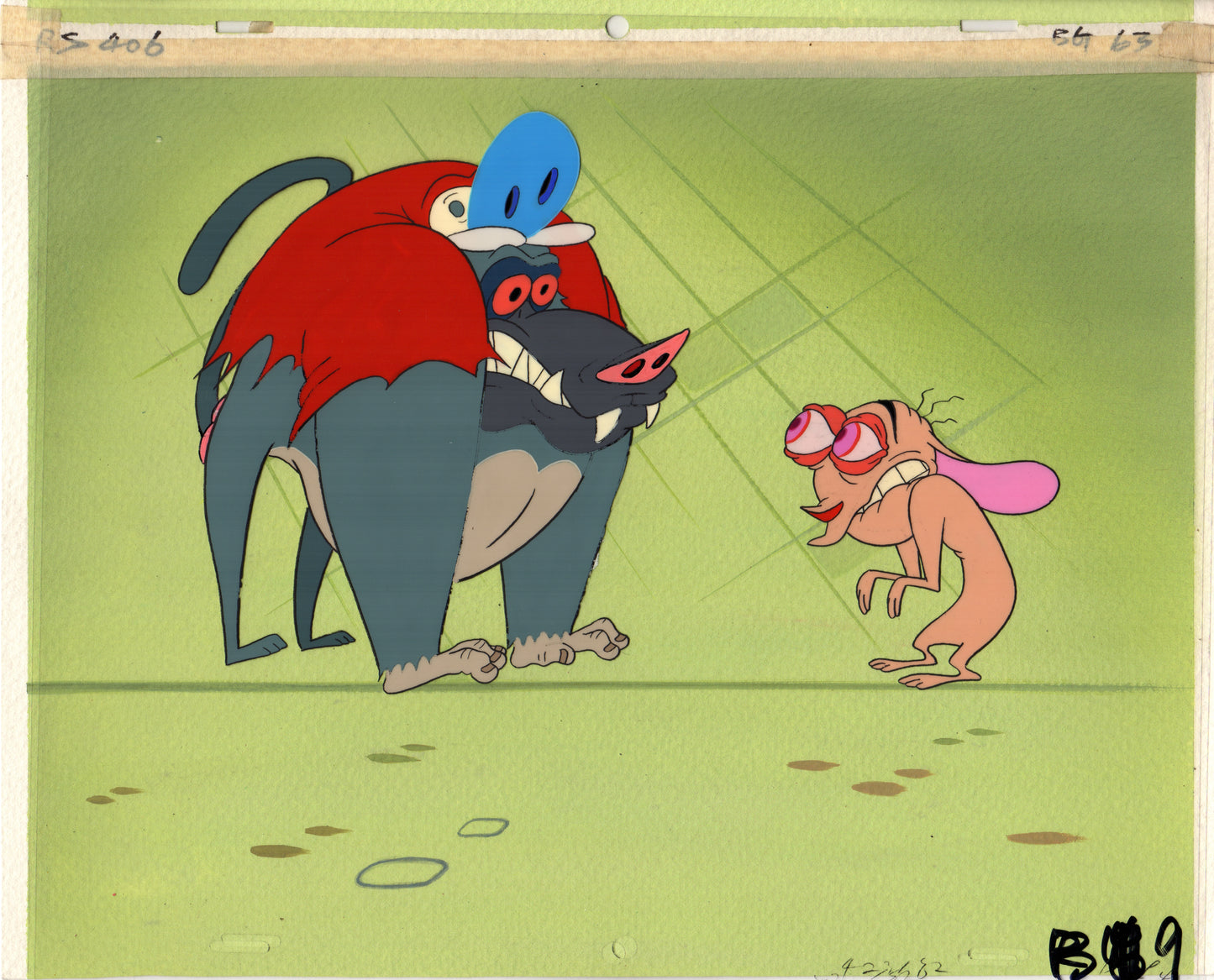 Ren and Stimpy Animation Cartoon Cel and Hand-Painted Background OBG from Nickelodeon 1994-5 4 FC