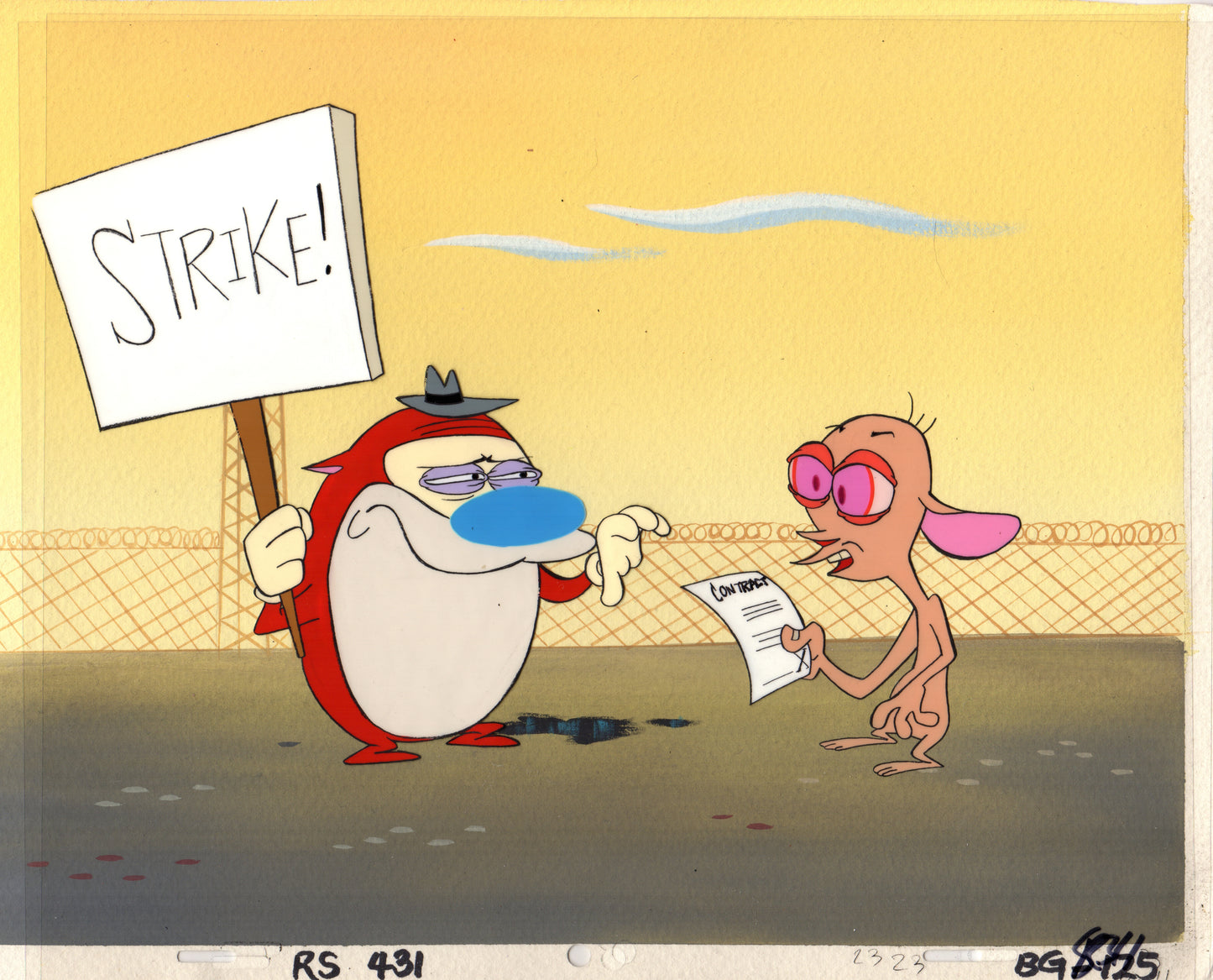 Ren and Stimpy Animation Cartoon Cel and Hand-Painted Background OBG from Nickelodeon 1994-5 6 FC