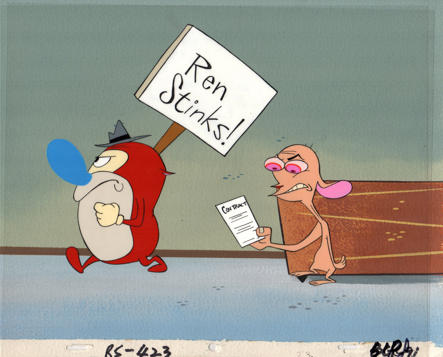 Ren and Stimpy Animation Cartoon Cel and Hand-Painted Background OBG from Nickelodeon 1994-5 9 FC