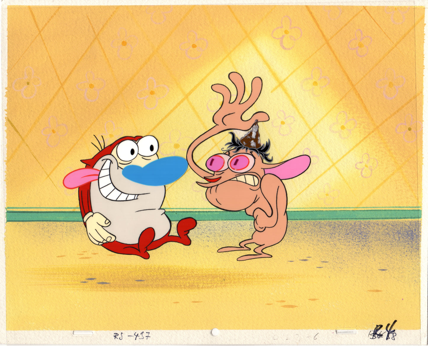 Ren and Stimpy Animation Cartoon Cel and Hand-Painted Background OBG from Nickelodeon 1994-5 10 FC