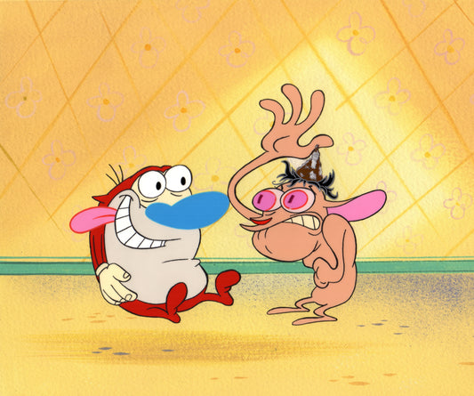 Ren and Stimpy Animation Cartoon Cel and Hand-Painted Background OBG from Nickelodeon 1994-5 10 FC