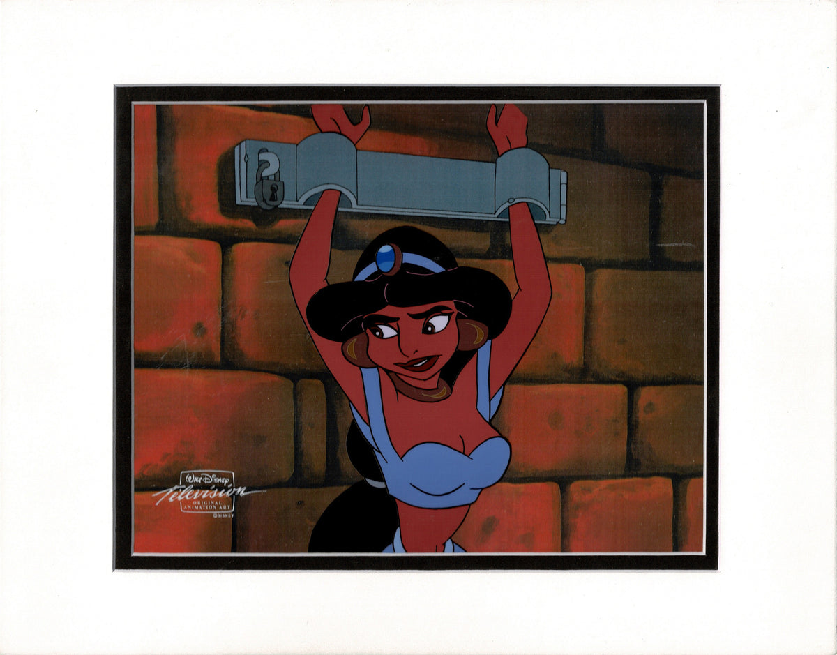 Aladdin Jasmine Walt Disney Cartoon Production Animation Cel and Drawing from 1994 Return of Jafar Matted 12 C-A
