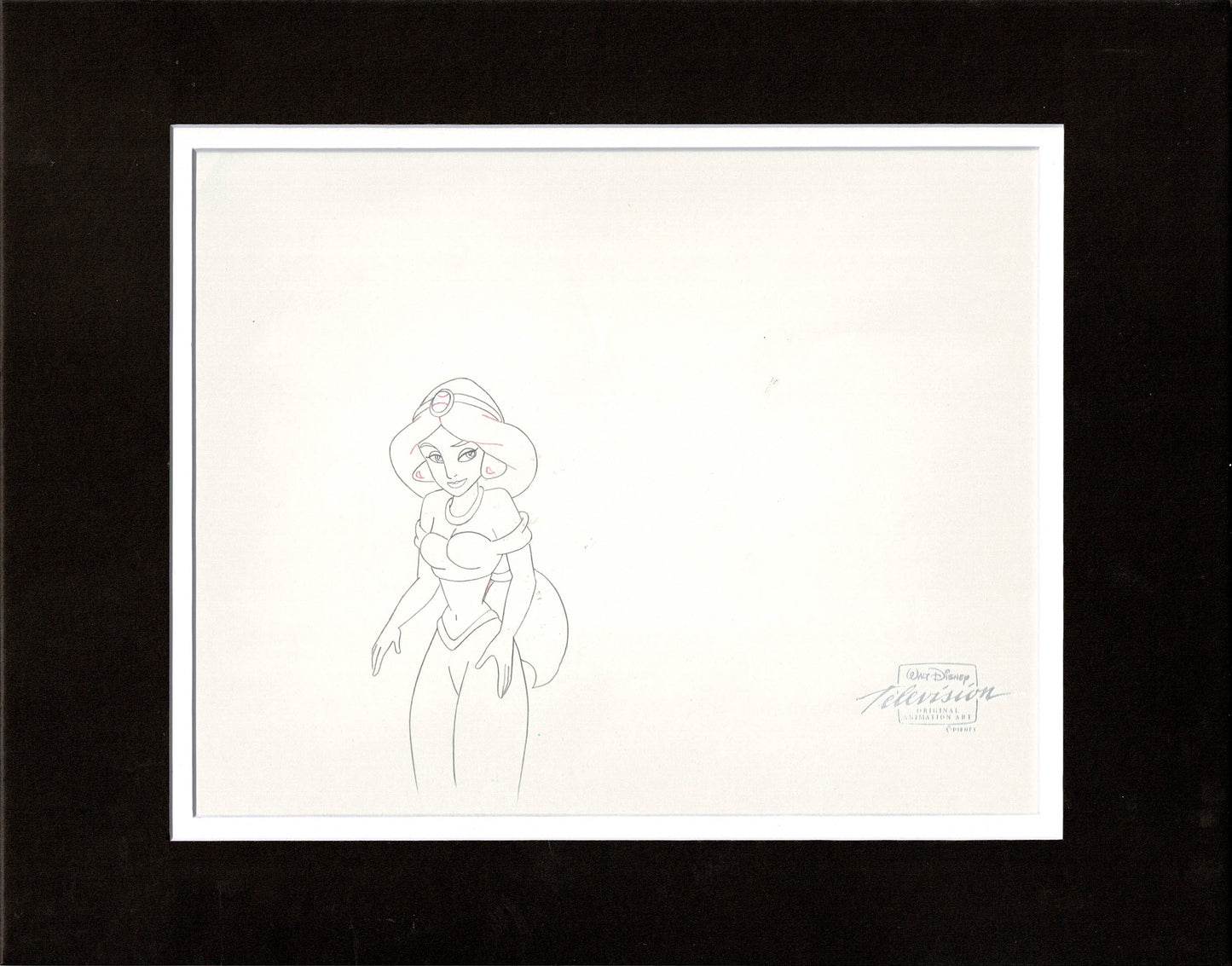 Aladdin Jasmine Genie Walt Disney Cartoon Production Animation Cel and Drawing from 1994 Return of Jafar Matted 13 C-A