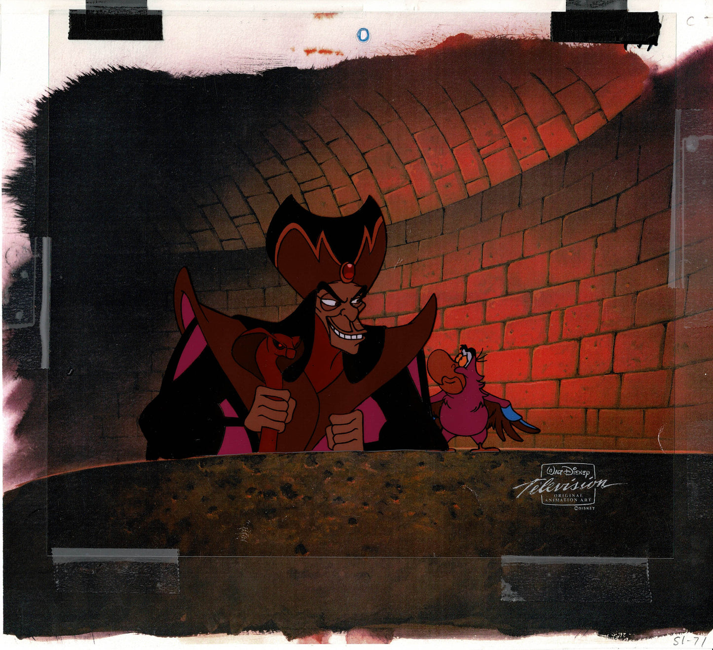 Aladdin Jafar and Iago Walt Disney Cartoon Production Animation Cel and Drawing from 1994 Return of Jafar Matted 14 C-A